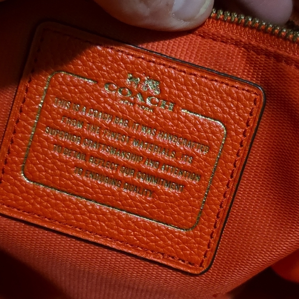 Coach Coral-Red Leather Tote with Whipstitch Accents - Picture 14 of 16